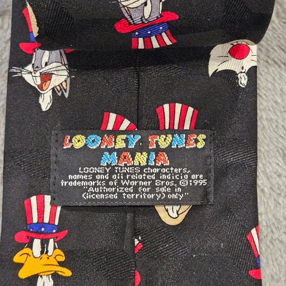 Vintage 1995 Looney Tunes Patriotic Uncle‎ Sam Silk Tie Bugs Bunny Taz 4th July
